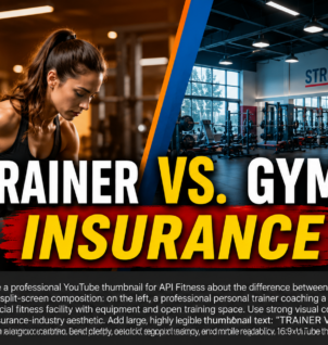 Personal trainer coaching a client beside a commercial gym facility, illustrating the difference between personal trainer and gym insurance