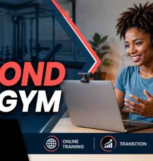 Personal trainer coaching a client online from a home fitness studio
