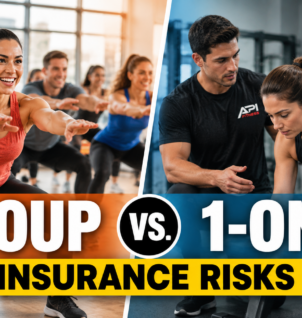 Group fitness instructor leading a class while comparing group and one-on-one training environments