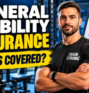 Personal trainer reviewing general liability insurance coverage in a gym